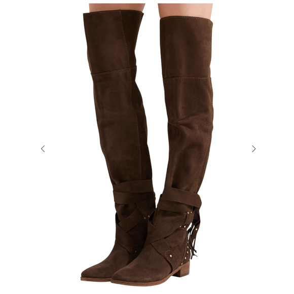 See By Chloe Dasha Boots Over the Knee Brown Suede Studded 36.5 / 6.5 - Picture 2 of 11